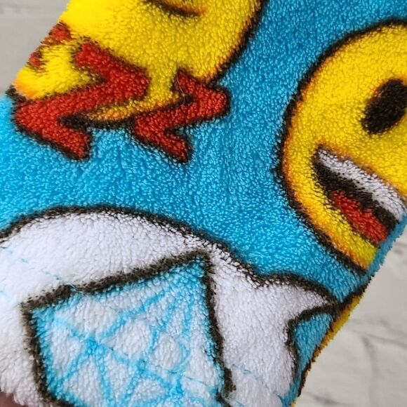 Emoji Plush Furry Fleece Blue Hooded Bathrobe Girls XS 4 Tie Robe Colorful Cute - Picture 7 of 10